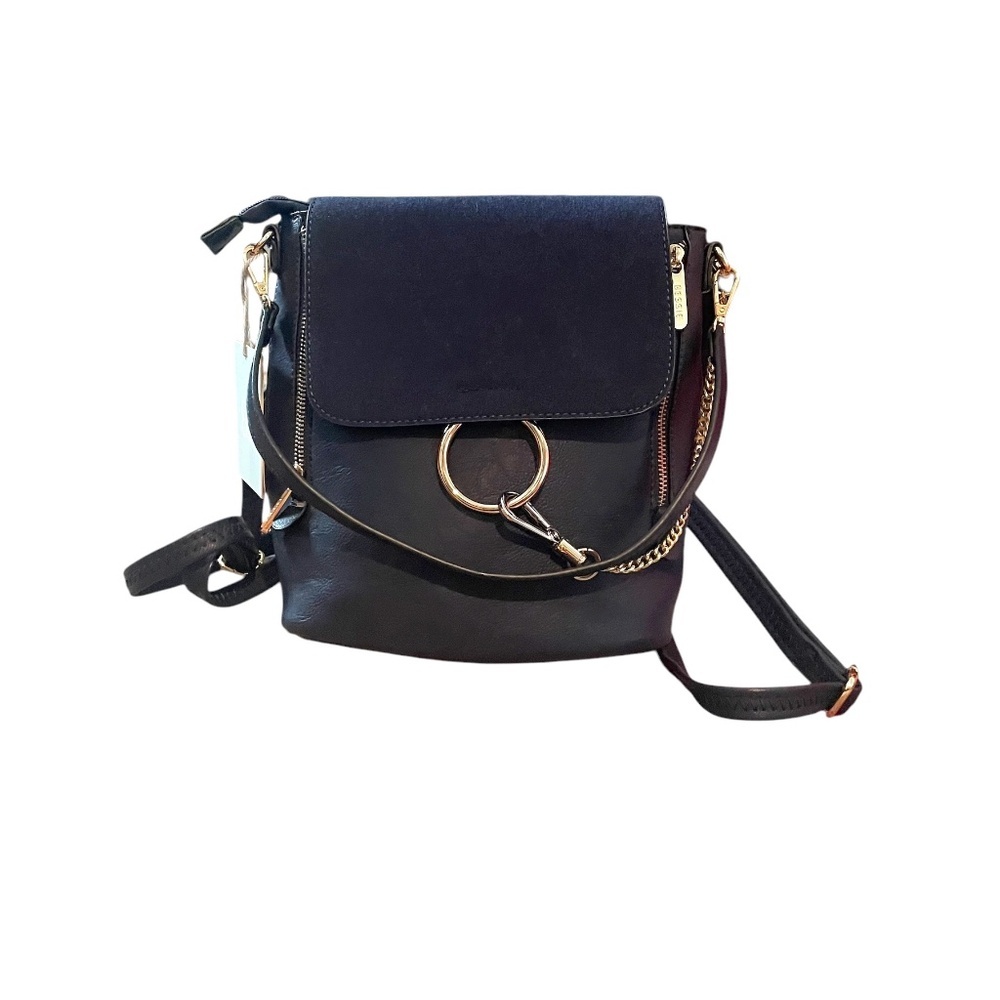 Bessie London RING Feature Clasp BackpacK W/Adjustable Straps & Zip Closure Blue